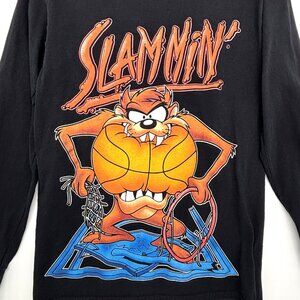 Retro Slammin Taz Basketball Space Jam Long Sleeve T-shirt Black Mens Size Small
